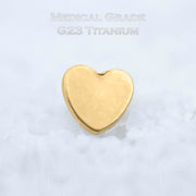 14G titanium dermal anchor top in heart shape with PVD coated gold finish, ideal for earrings and piercings.