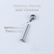 16G titanium labret stud with ball end and PVD multicolored coating for lip and cartilage piercings