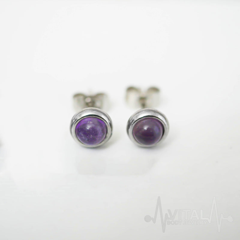 Pair of Real Precious Stone Stud Earrings- Turquoise, Amethyst, Jade and Tiger's eye