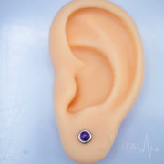 Pair of Real Precious Stone Stud Earrings- Turquoise, Amethyst, Jade and Tiger's eye