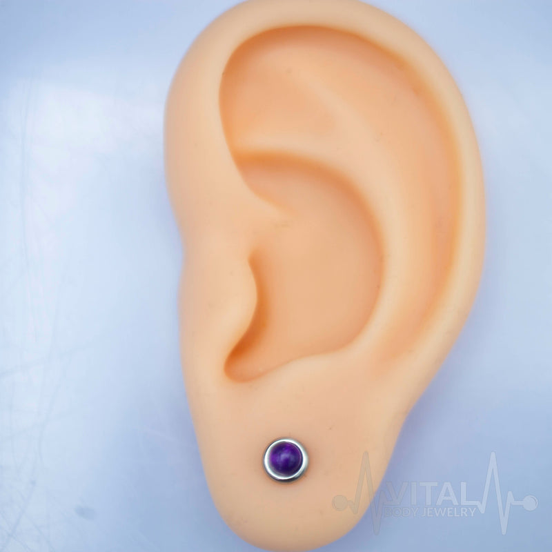 Pair of Real Precious Stone Stud Earrings- Turquoise, Amethyst, Jade and Tiger's eye