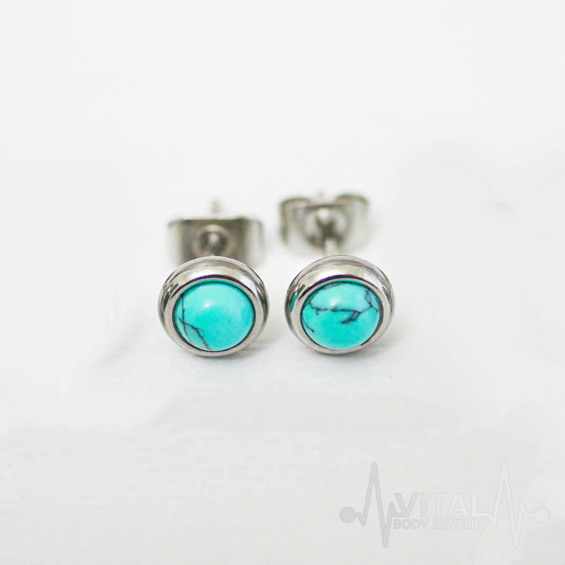 20G surgical steel stud earrings featuring turquoise, amethyst, jade, and tiger's eye stones for a stylish and unique look