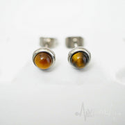 Pair of Real Precious Stone Stud Earrings- Turquoise, Amethyst, Jade and Tiger's eye