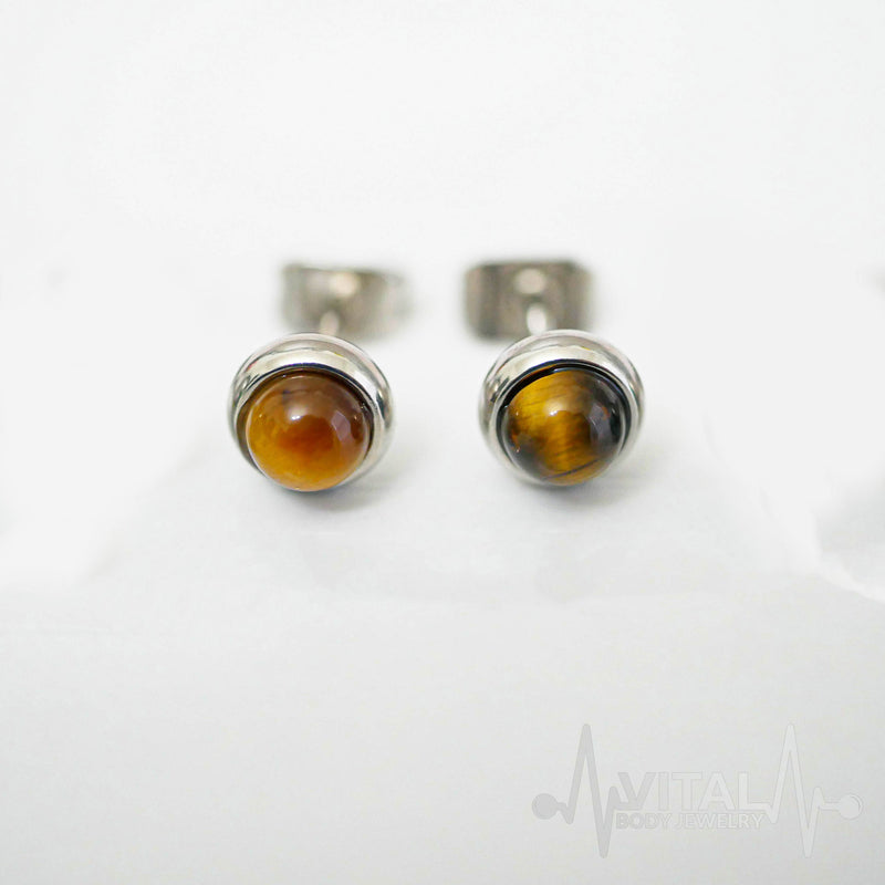 Pair of Real Precious Stone Stud Earrings- Turquoise, Amethyst, Jade and Tiger's eye