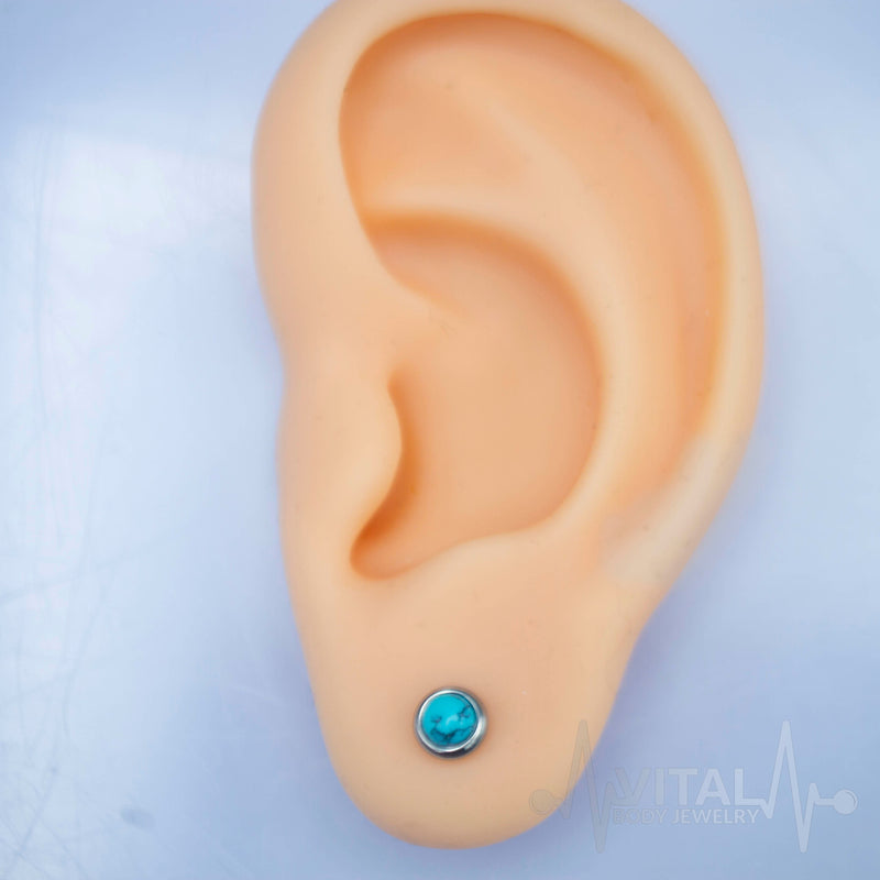 20G surgical steel stud earrings with turquoise, amethyst, jade, and tiger's eye semi-precious stones for elegant everyday wear