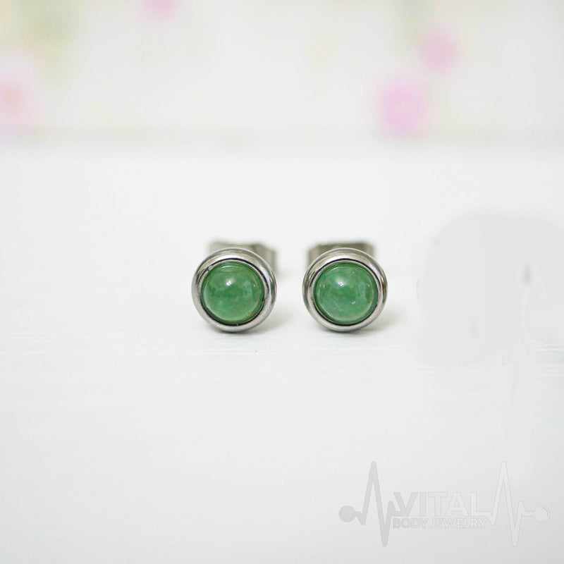 20G surgical steel stud earrings with turquoise, amethyst, jade, and tiger's eye semi-precious stones for a unique and elegant look
