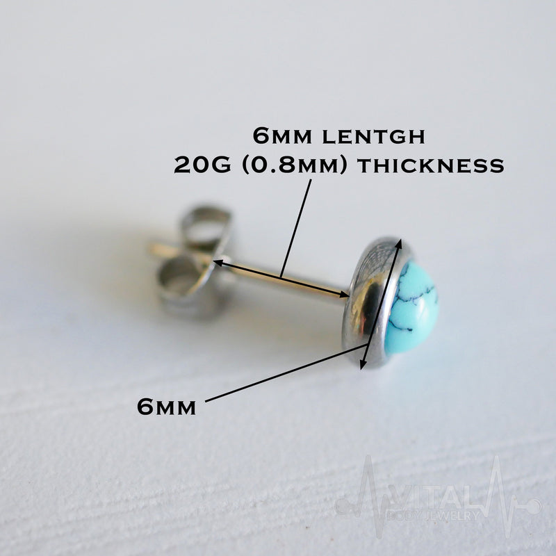 20G surgical steel stud earrings with 4mm Turquoise, Amethyst, Jade, and Tiger's Eye gems for a unique and elegant look
