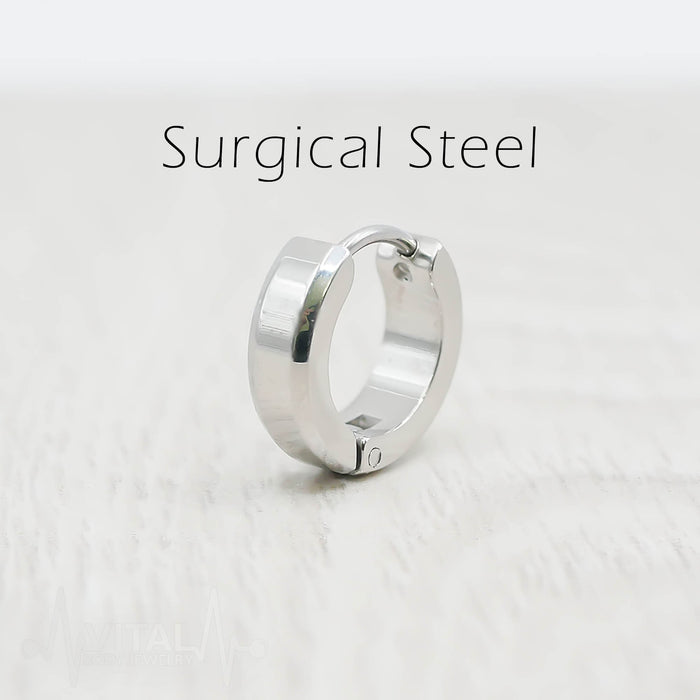 Pair of Hoop Earrings with Beveled Edges, 20G, Surgical Steel, In Gold, Black, Silver and Rose Gold Colors