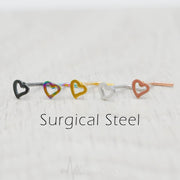 20G surgical steel L-bend nose ring with a heart stud design for a playful and stylish look, suitable for everyday wear