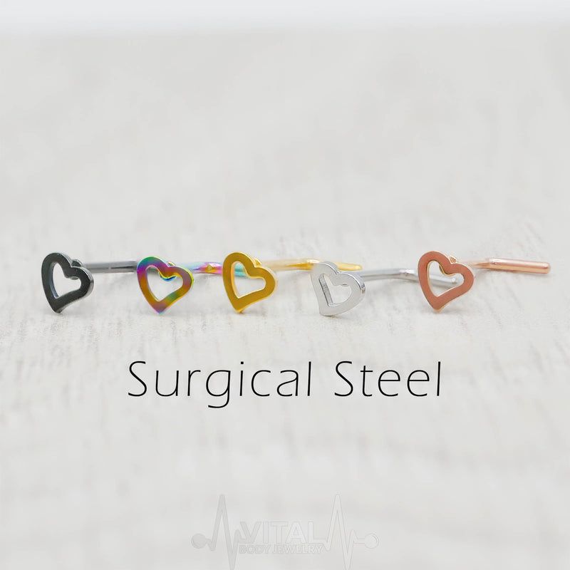 20G surgical steel L-bend nose ring with a heart stud design for a playful and stylish look, suitable for everyday wear