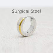 20G surgical steel hoop earrings with beveled edges for a sophisticated look and lightweight comfort, available in multiple colors.