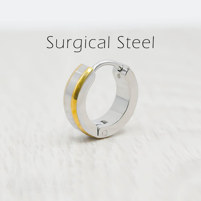 20G surgical steel hoop earrings with beveled edges for a sophisticated look and lightweight comfort, available in multiple colors.