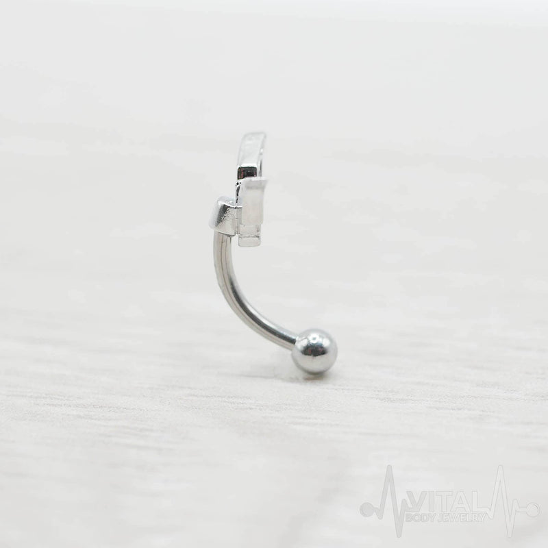 16G surgical steel eyebrow ring with bat design, featuring an externally threaded end and 10mm bat charm