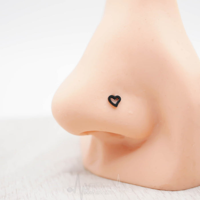 20G L Shape Nose Ring with Heart Stud - Surgical Steel, in Silver, Gold, Rose Gold, Rainbow and Black Color