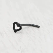 20G L Shape Nose Ring with Heart Stud - Surgical Steel, in Silver, Gold, Rose Gold, Rainbow and Black Color