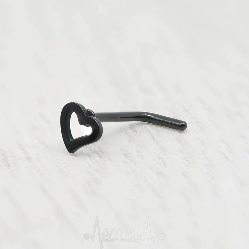 20G L Shape Nose Ring with Heart Stud - Surgical Steel, in Silver, Gold, Rose Gold, Rainbow and Black Color