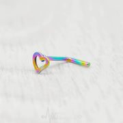 20G L Shape Nose Ring with Heart Stud - Surgical Steel, in Silver, Gold, Rose Gold, Rainbow and Black Color
