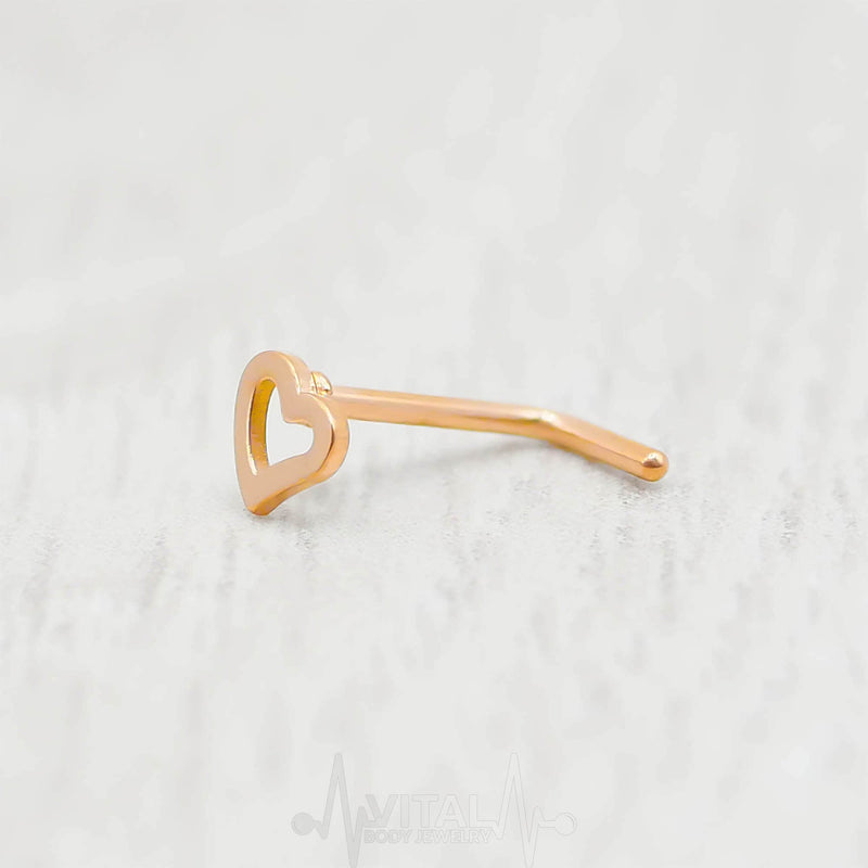 20G L Shape Nose Ring with Heart Stud - Surgical Steel, in Silver, Gold, Rose Gold, Rainbow and Black Color