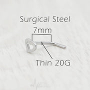 20G L Shape Nose Ring with Heart Stud - Surgical Steel, in Silver, Gold, Rose Gold, Rainbow and Black Color
