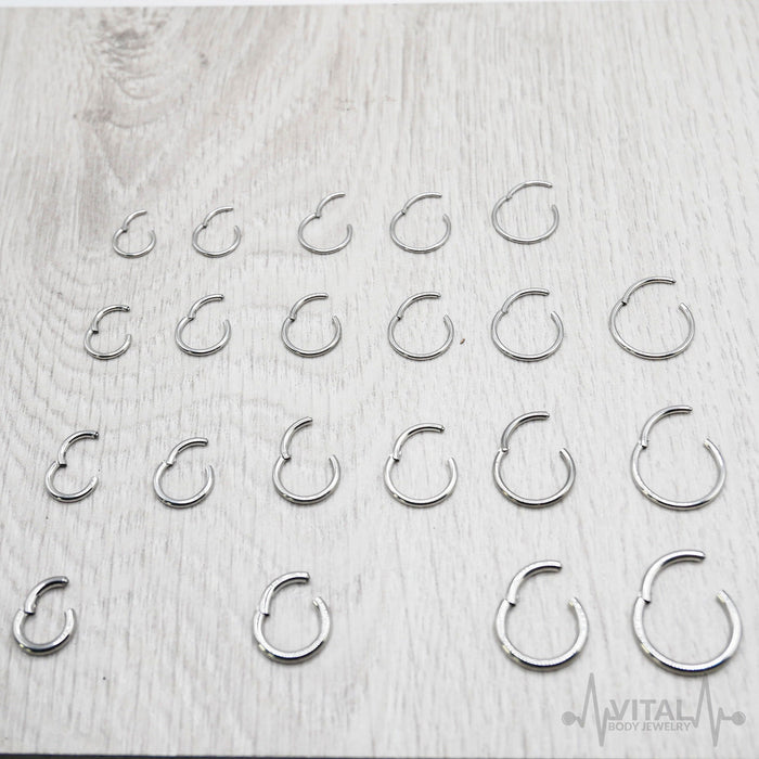 18G titanium hinged segment nose ring with sleek silver finish for effortless wear and versatility in styling.