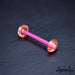 14G Bio Flex tongue barbell with 6mm ball end in pink, clear, and peach/white for flexible retainer style and comfort.