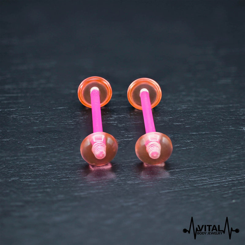 14G Retainer Tongue barbell, Acrylic and Flexible with Half Ball in Pink, Clear and Flesh colors