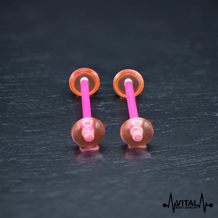 14G Retainer Tongue barbell, Acrylic and Flexible with Half Ball in Pink, Clear and Flesh colors