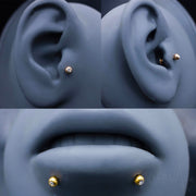 16G surgical steel labret stud with 3mm jeweled ball end, designed for lip and cartilage piercings