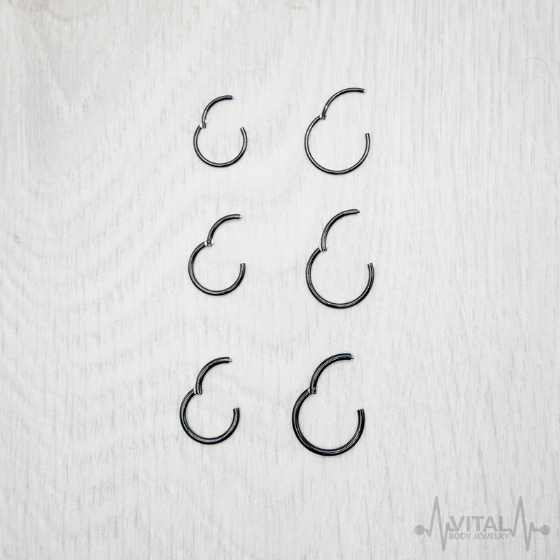 20G 18G 16G 14G Black Titanium Clicker Hinged Segment Nose Ring Septum Daith Hoop