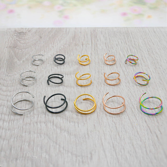 20G Surgical Steel Double Hoop Ring Earrings, for lobe, cartilage, nose and more. Silver, Black, Gold, Rose Gold and Rainbow Colors