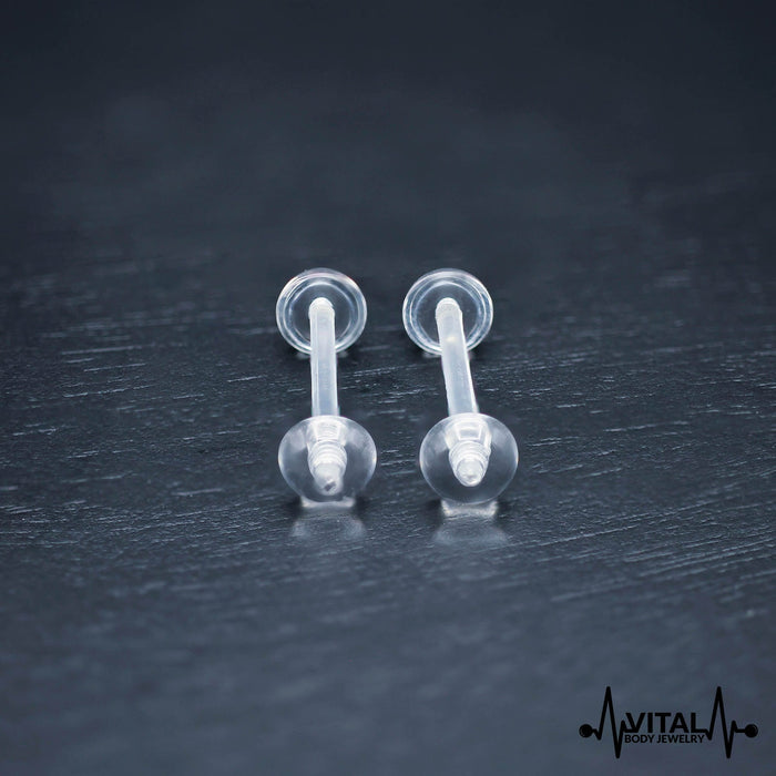 14G Retainer Tongue barbell, Acrylic and Flexible with Half Ball in Pink, Clear and Flesh colors