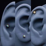 16G surgical steel labret stud with 3mm jeweled ball end, designed for lip and cartilage piercings in multiple length options.