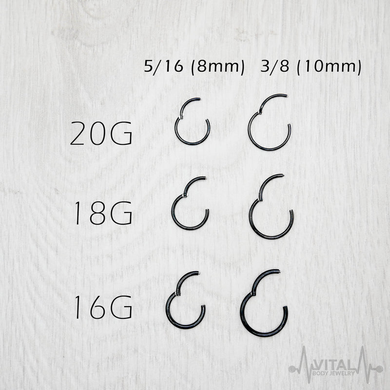 14G titanium hinged segment nose ring with sleek black finish, designed for comfort and durability in everyday wear