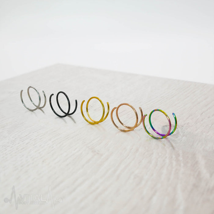 20G surgical steel double hoop earrings in open design with versatile sizes for lobe, cartilage, and stylish nose piercings.