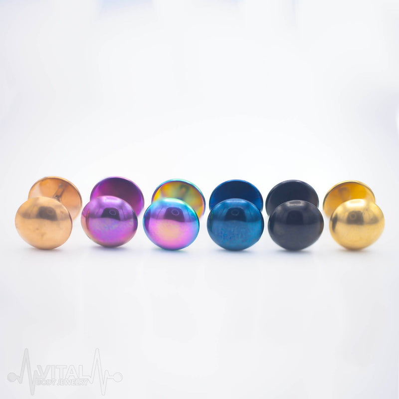 16G surgical steel dome fake plugs in multiple colors with a smooth finish, perfect for a stylish ear expansion look without commitment