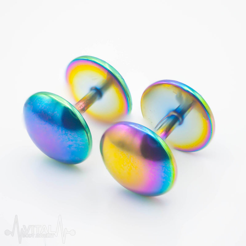 Pair of Surgical Steel Dome Fake Plugs, Surgical Steel, Multiple Colors: Black, Gold, Rainbow, Blue, Purple, Rose Gold