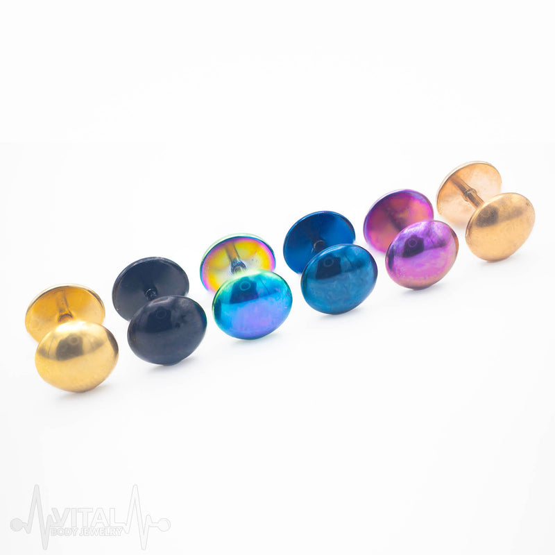 16G surgical steel dome fake plugs in multiple colors, featuring an 8mm ball size, hypoallergenic design for comfortable wear