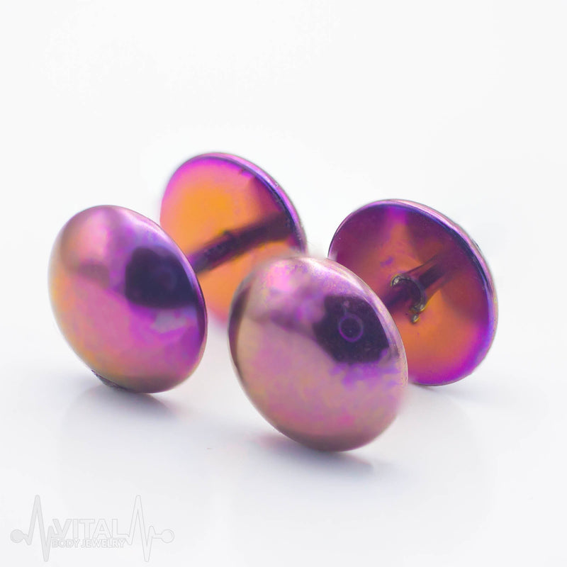 Pair of Surgical Steel Dome Fake Plugs, Surgical Steel, Multiple Colors: Black, Gold, Rainbow, Blue, Purple, Rose Gold