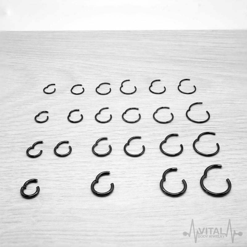 14G titanium hinged segment nose ring with black finish for a sleek, sophisticated look, perfect for everyday wear and sensitive skin.