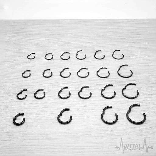 14G titanium hinged segment nose ring with black finish for a sleek, sophisticated look, perfect for everyday wear and sensitive skin.