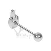 14G surgical steel tongue ring with "Fuck Off Mate!" design and externally threaded ball end for comfortable wear